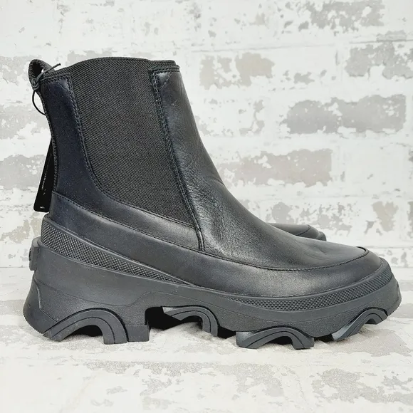 NEW Sorel Brex Waterproof Black Leather Chunky Chelsea Ankle Boots M908