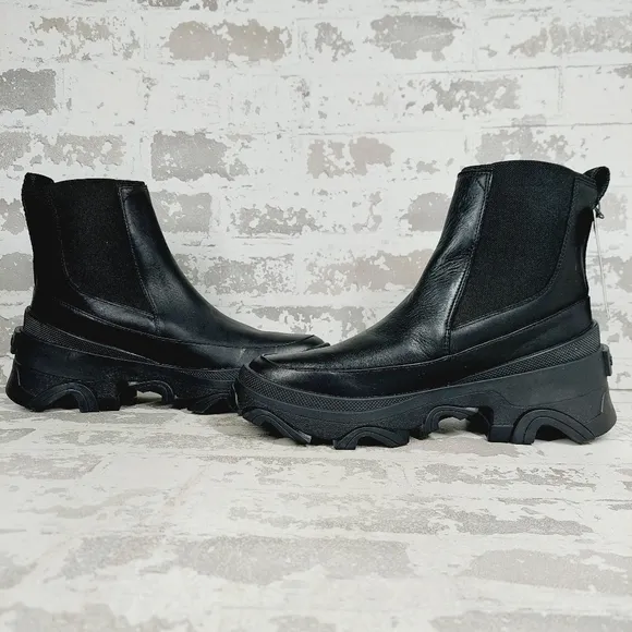 NEW Sorel Brex Waterproof Black Leather Chunky Chelsea Ankle Boots M908