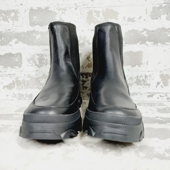 NEW Sorel Brex Waterproof Black Leather Chunky Chelsea Ankle Boots M908