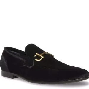 NEW STEVE MADDEN Delrayy Mens Black Velvet Loafer With Gold Horsebit Size 10