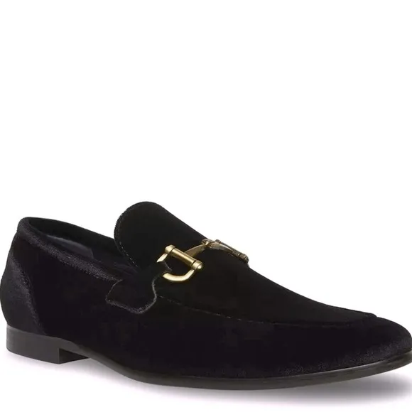 NEW STEVE MADDEN Delrayy Mens Black Velvet Loafer With Gold Horsebit Size 10