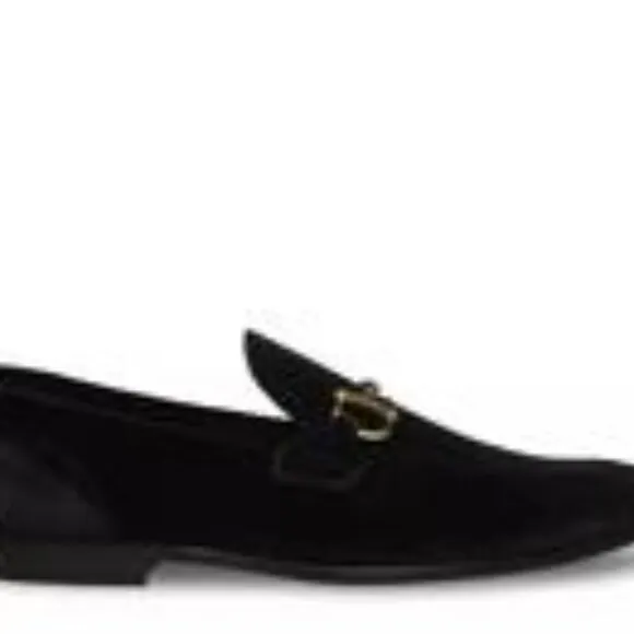 NEW STEVE MADDEN Delrayy Mens Black Velvet Loafer With Gold Horsebit Size 10