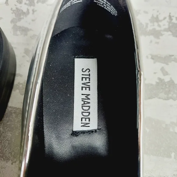New Steve Madden Leedan Loafer Silver Metallic Slip On Loafers D758