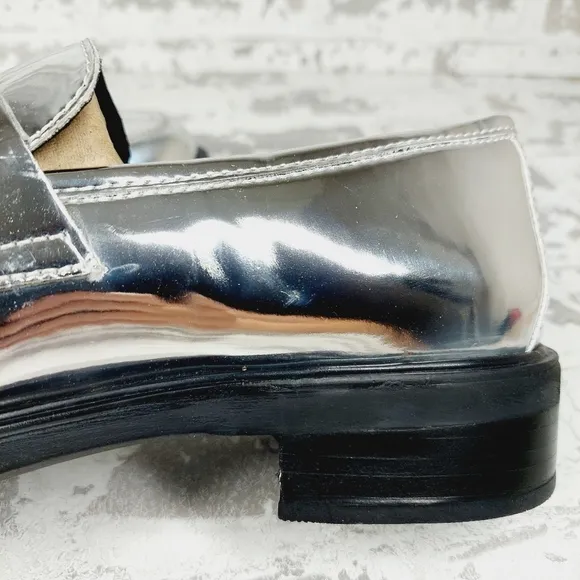 New Steve Madden Leedan Loafer Silver Metallic Slip On Loafers D758
