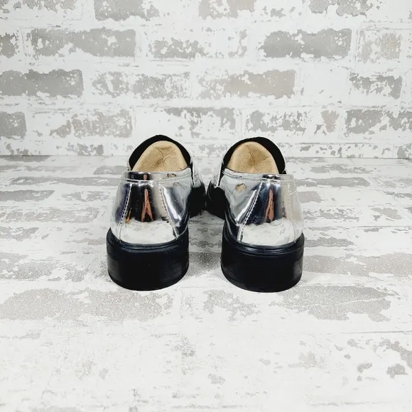 New Steve Madden Leedan Loafer Silver Metallic Slip On Loafers D758