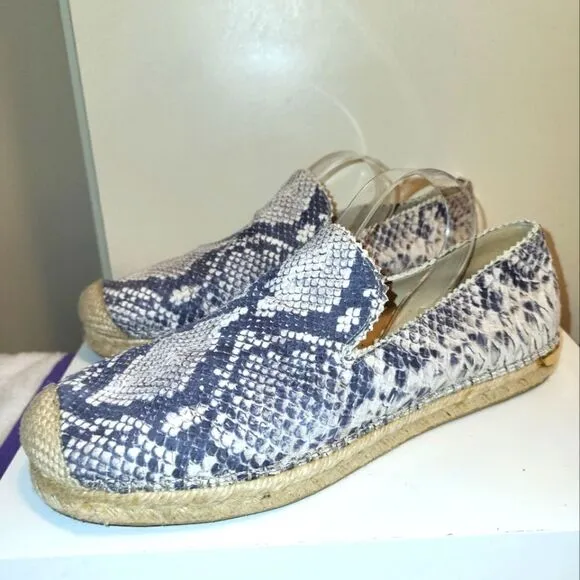 NEW Stuart Weitzman Gray Snakeskin Print Slip-on Espadrilles Sz.9 MSRP $345