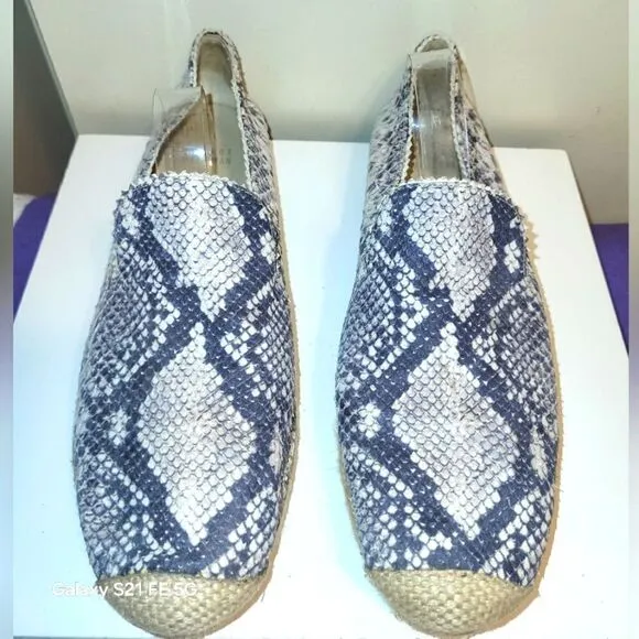NEW Stuart Weitzman Gray Snakeskin Print Slip-on Espadrilles Sz.9 MSRP $345