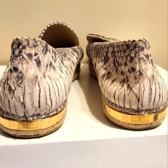 NEW Stuart Weitzman Gray Snakeskin Print Slip-on Espadrilles Sz.9 MSRP $345