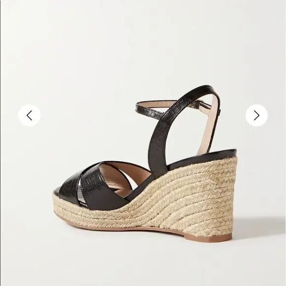 New Stuart Weitzman Black Leather Jute Rosemarie Sandals BNIB 7.5