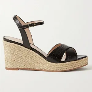 New Stuart Weitzman Black Leather Jute Rosemarie Sandals BNIB 7.5