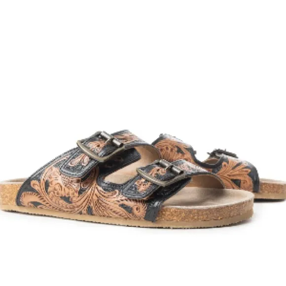 New Summer Myra Bag Handmade Tooled Genuine Leather Spring Sandals Black Brown