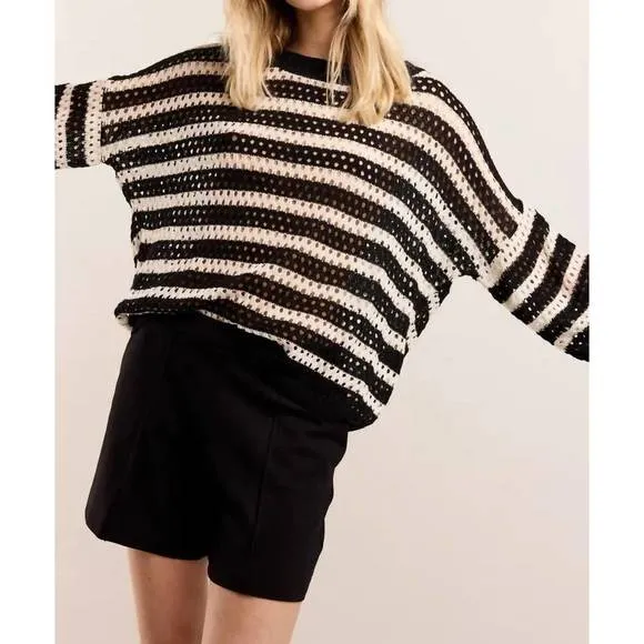 NEW SUMMUM round neck sweater in black stripe