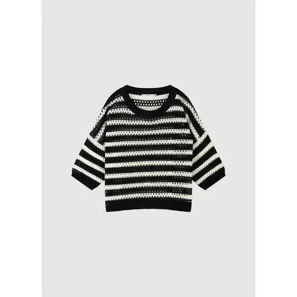 NEW SUMMUM round neck sweater in black stripe