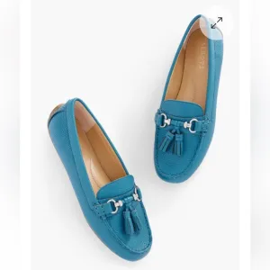 NEW Talbots Everson Tassel Driving Moccasins Blue Leather 5.5M