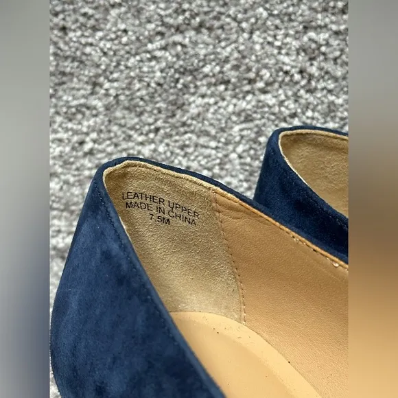 NEW Talbots Stella Bow Knot Suede Square Toe Loafers in Indigo Blue Women’s 7.5
