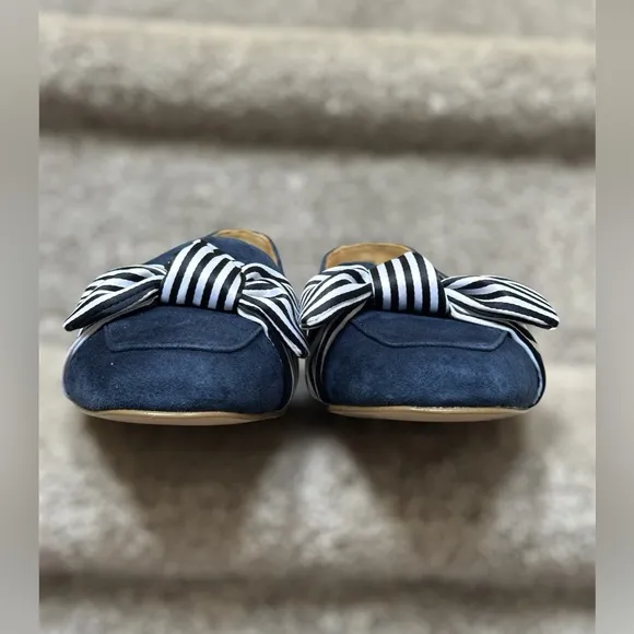 NEW Talbots Stella Bow Knot Suede Square Toe Loafers in Indigo Blue Women’s 7.5