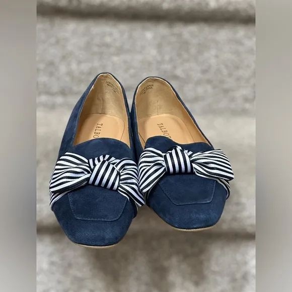 NEW Talbots Stella Bow Knot Suede Square Toe Loafers in Indigo Blue Women’s 7.5
