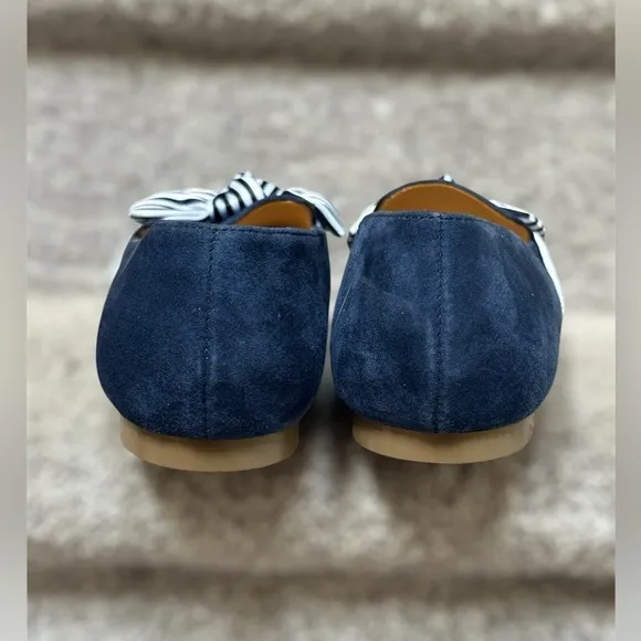 NEW Talbots Stella Bow Knot Suede Square Toe Loafers in Indigo Blue Women’s 7.5