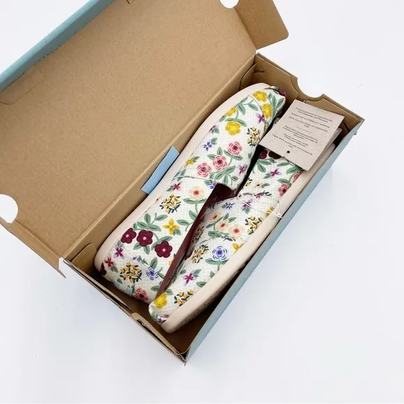 NEW Toms Alpargata Natural Autumn Floral Organic Cotton Shoes Women's Size 9