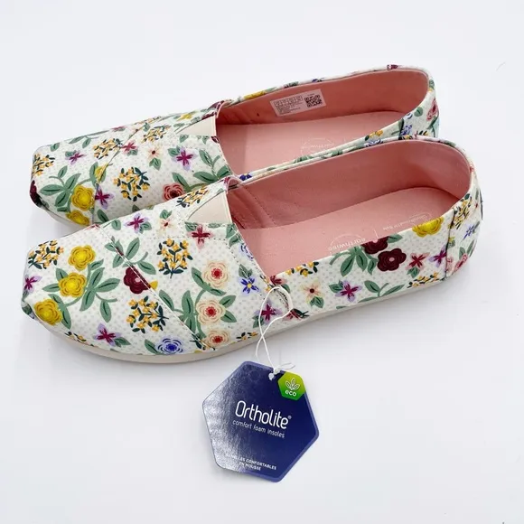 NEW Toms Alpargata Natural Autumn Floral Organic Cotton Shoes Women's Size 9