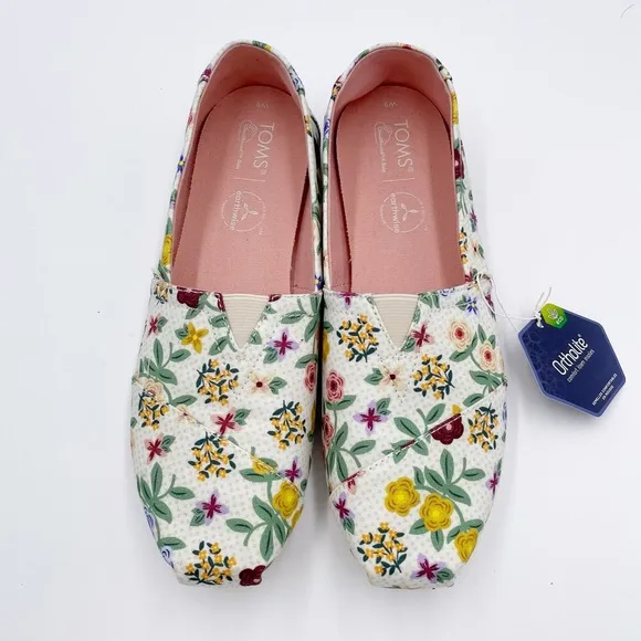 NEW Toms Alpargata Natural Autumn Floral Organic Cotton Shoes Women's Size 9