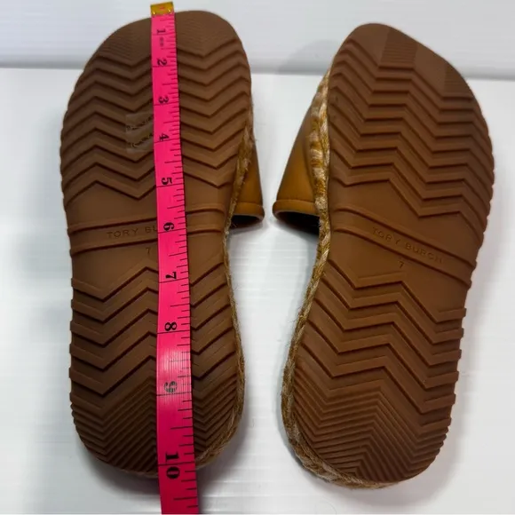 New Tory Burch Tan Leather Espadrilles Slide Sandals Size 7