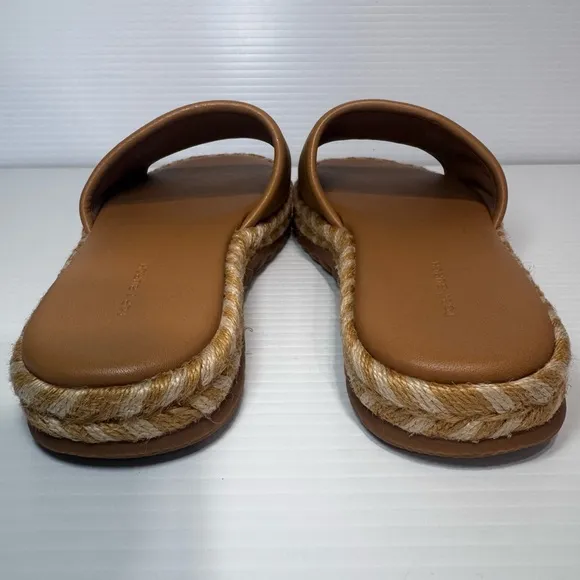 New Tory Burch Tan Leather Espadrilles Slide Sandals Size 7