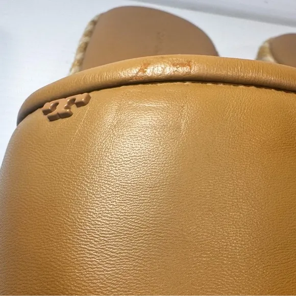 New Tory Burch Tan Leather Espadrilles Slide Sandals Size 7