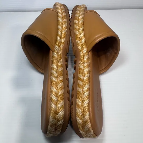 New Tory Burch Tan Leather Espadrilles Slide Sandals Size 7