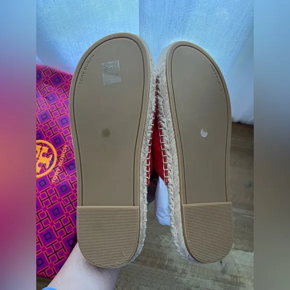 New Tory Burch Two Band Flat Espadrille Slide in Bright Samba Kid Suede Size 8