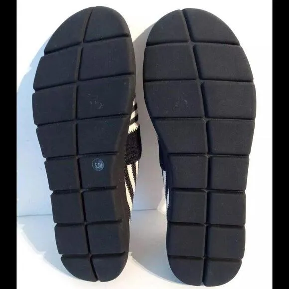 NEW Tory Burch Women's Reva Flat 5.5 Travel Shoe Navy Blue White Striped Comfort