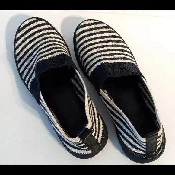 NEW Tory Burch Women's Reva Flat 5.5 Travel Shoe Navy Blue White Striped Comfort