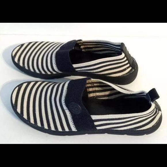 NEW Tory Burch Women's Reva Flat 5.5 Travel Shoe Navy Blue White Striped Comfort