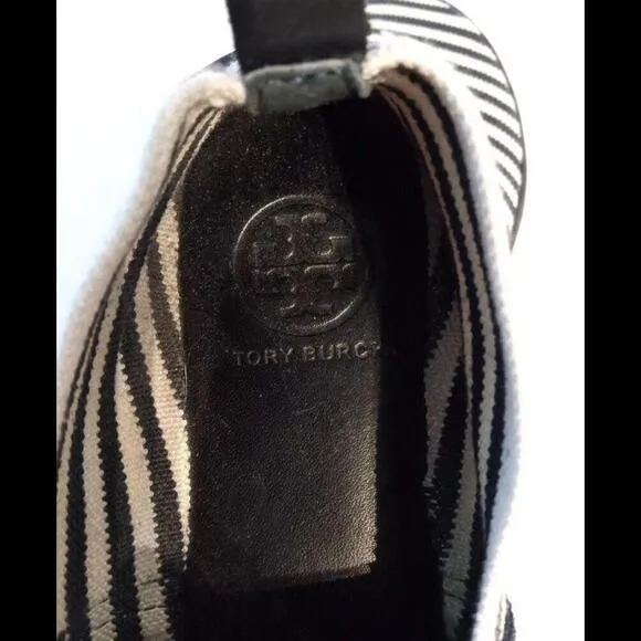 NEW Tory Burch Women's Reva Flat 5.5 Travel Shoe Navy Blue White Striped Comfort