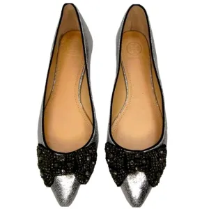 NEW TORY BURCH Womens Vanessa Ballet Flats Ballerina Slip On Metallic Size 8.5