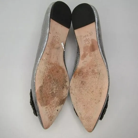 NEW TORY BURCH Womens Vanessa Ballet Flats Ballerina Slip On Metallic Size 8.5
