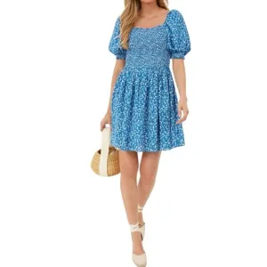 New Tuckernuck Hyacinth House Blue Ditsy Floral Pai Mini Dress Size Small 160211