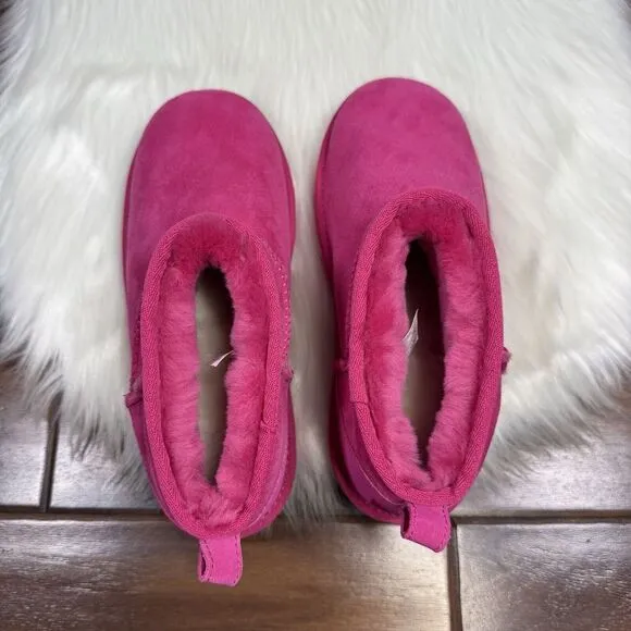 NEW UGG Big Kids Girls Size 5 Pink Classic Ultra Mini Ankle Bootie‎ Boots