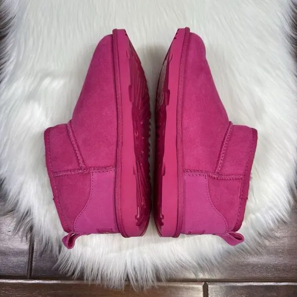 NEW UGG Big Kids Girls Size 5 Pink Classic Ultra Mini Ankle Bootie‎ Boots