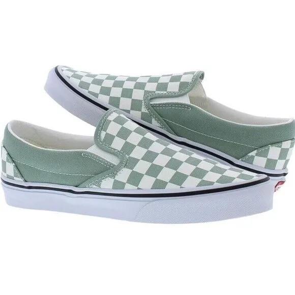 New Vans Classic Slip-On Color Theory Checkerboard Green Sneakers Mens Sz 11.5