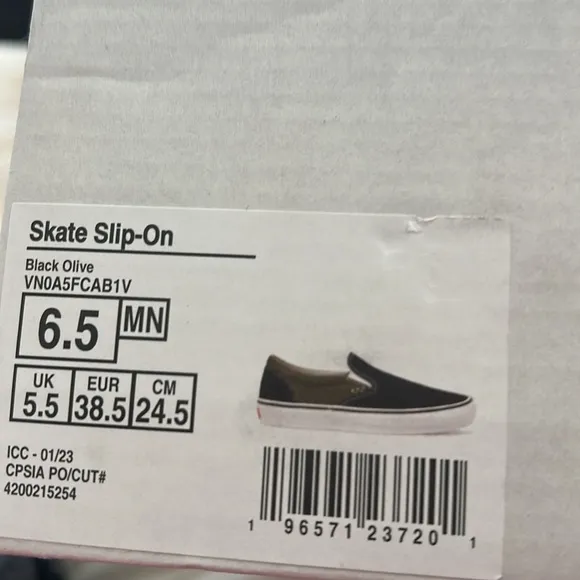 NEW Vans Skate Slip On Black Olive Sneakers Men’s Size 6.5