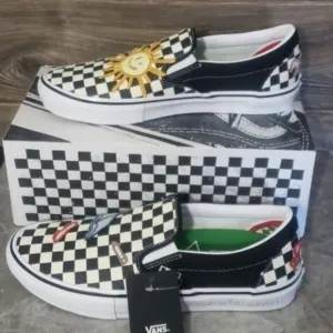 New Vans Skate Slip On Skateistan Checkerboard Black White Patches Sneakers