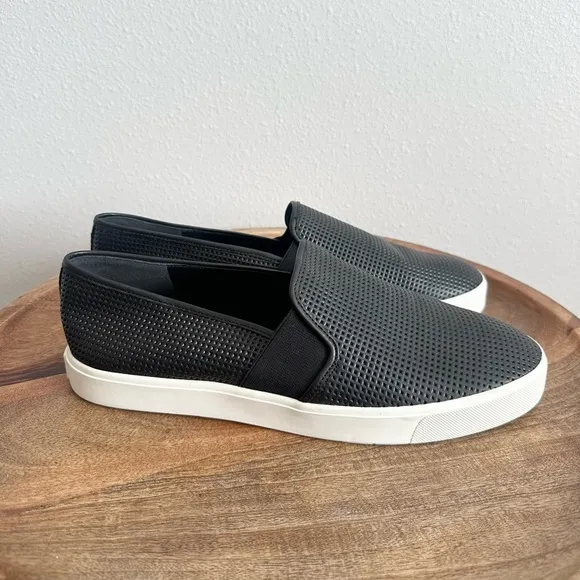 NEW Vince Blair Black Perforated Leather Slip Ons Size 11