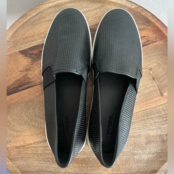 NEW Vince Blair Black Perforated Leather Slip Ons Size 11