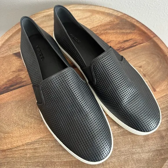 NEW Vince Blair Black Perforated Leather Slip Ons Size 11