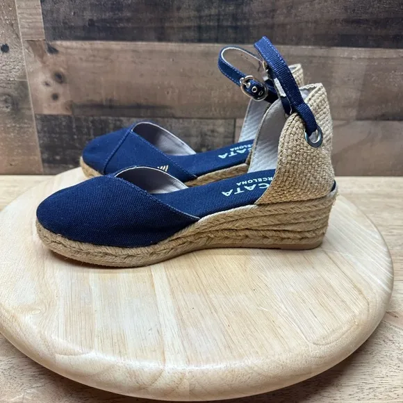 NEW Viscata Women’s Navy Pubol Canvas Ankle Strap Espadrille 2”Wedge Size 5.5/6