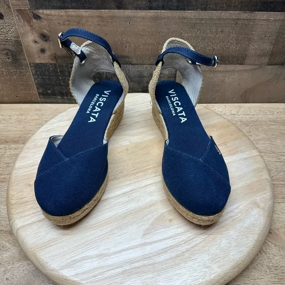 NEW Viscata Women’s Navy Pubol Canvas Ankle Strap Espadrille 2”Wedge Size 5.5/6
