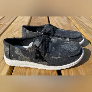 New Women's Gypsy Jazz Sparkly Cow Shoes  Animal Print Slip On Sneakers 9