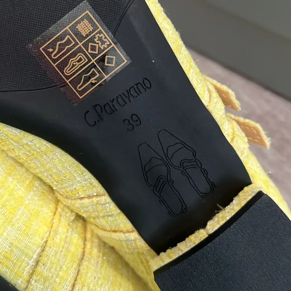 New! Yellow Mary Jane Flats with Tweed Fabric and Rounded Toe Size 39 It#P02