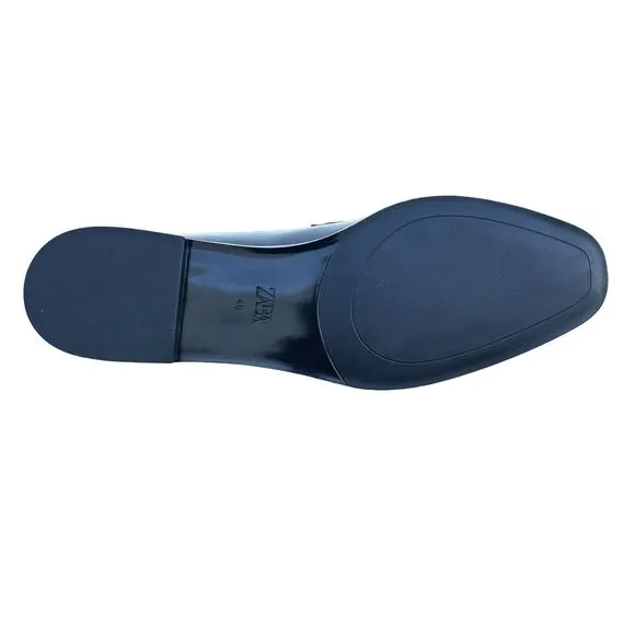 New Zara Women Flat Split Leather Women's Black Loafers US Size 9 UK 7 EUR 40